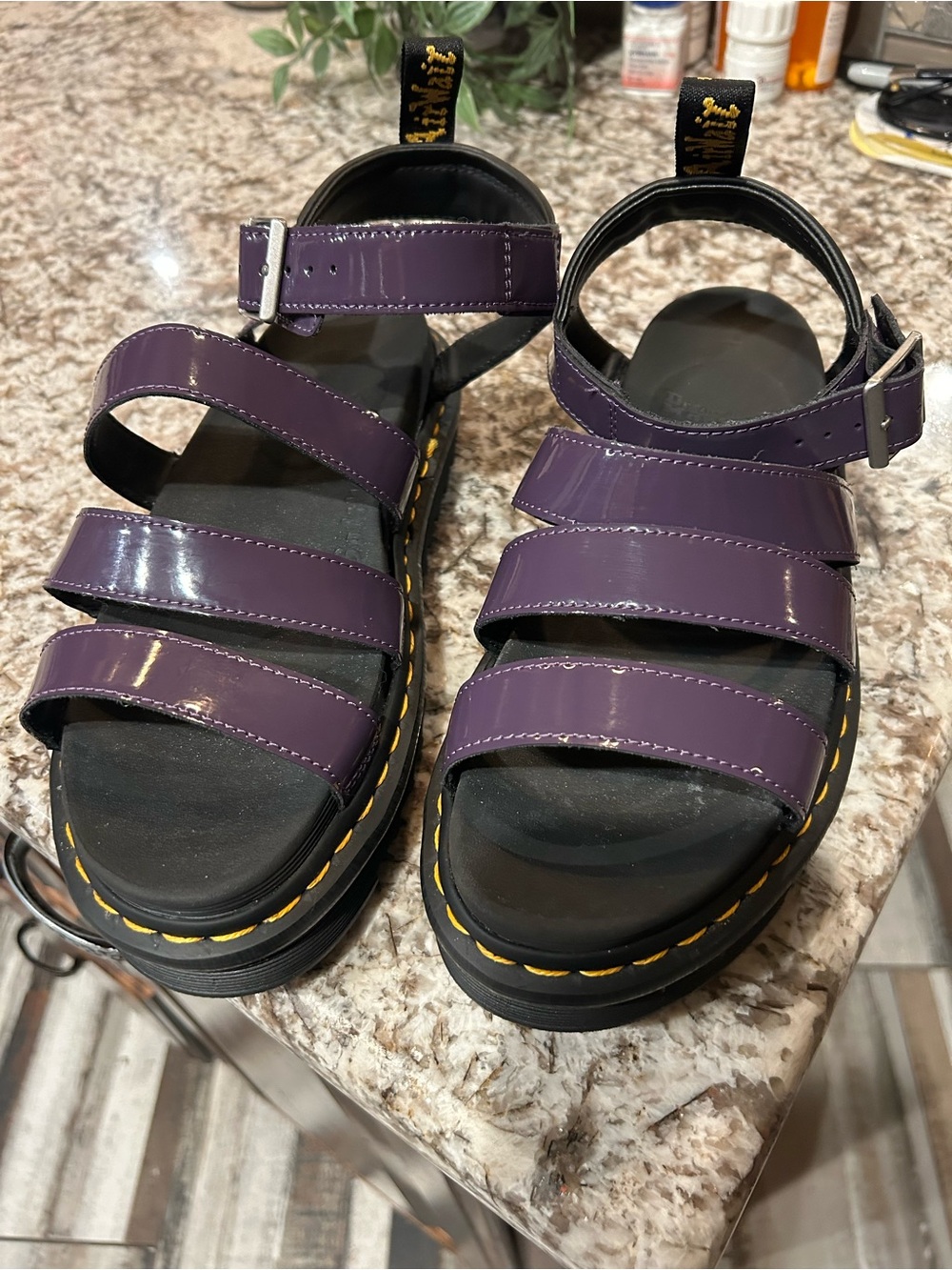 Dr. Martens Purple Triple-Strap Platform Sandals tried them on only